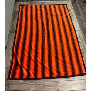 VTG Orange Black Striped Bedspread 1970s Retro 60x80 Burlington House Collection